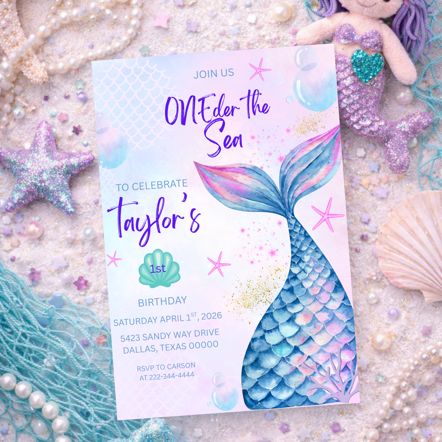 Oneder The Sea First Birthday Invitation