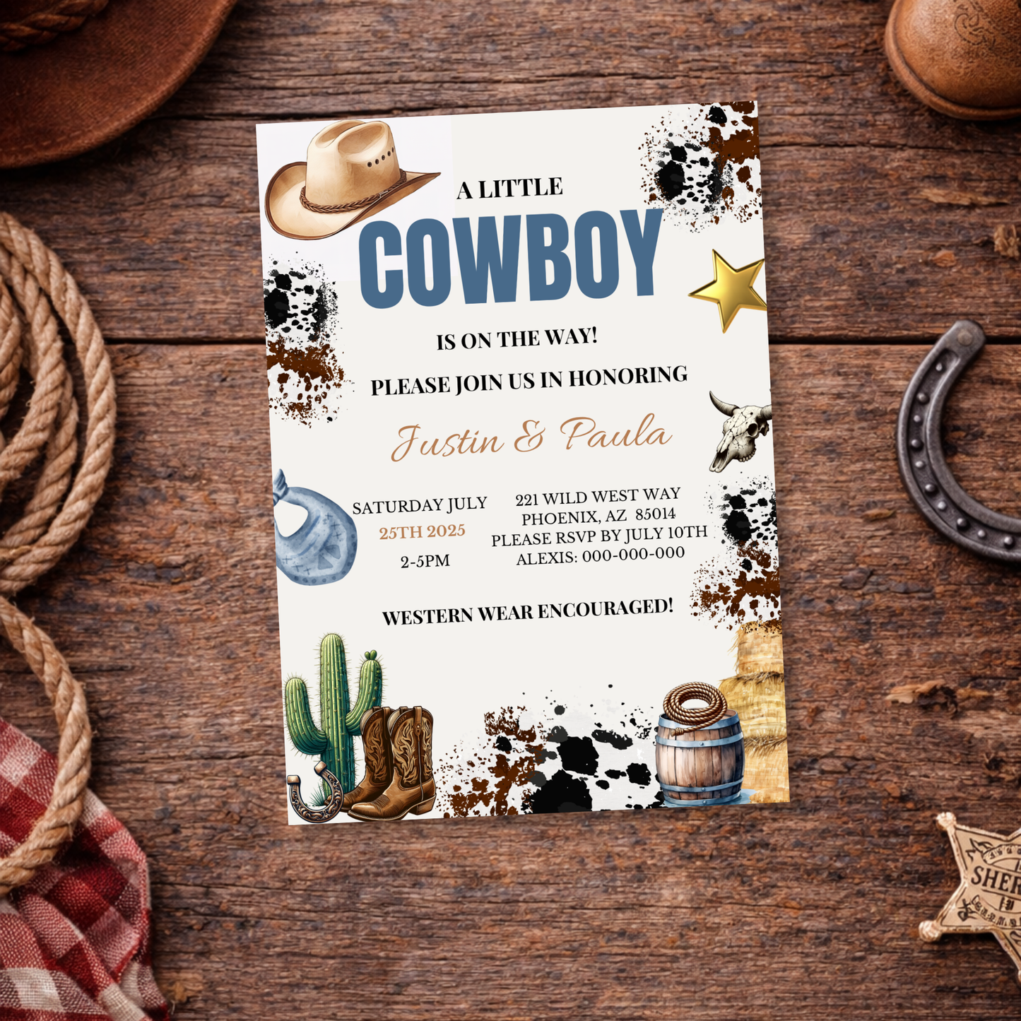 A Little Cowboy Is on the Way Baby Shower Invitation