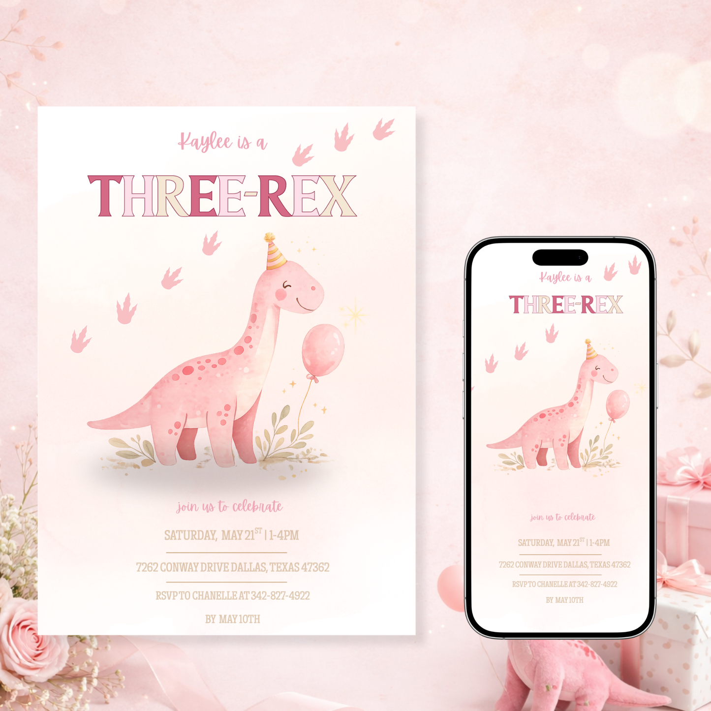 3-Rex Birthday Invitation