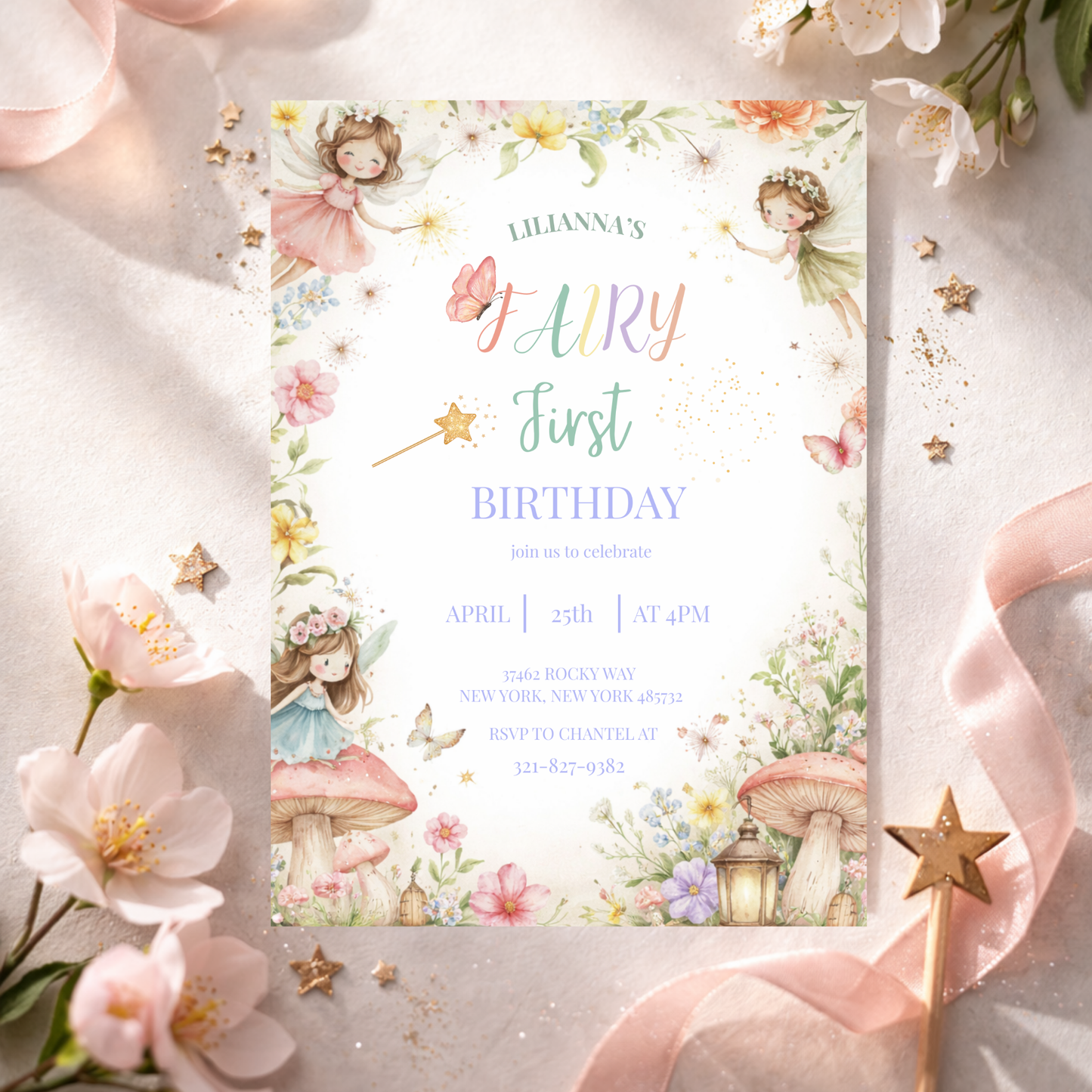 Fairy First Birthday Invitation