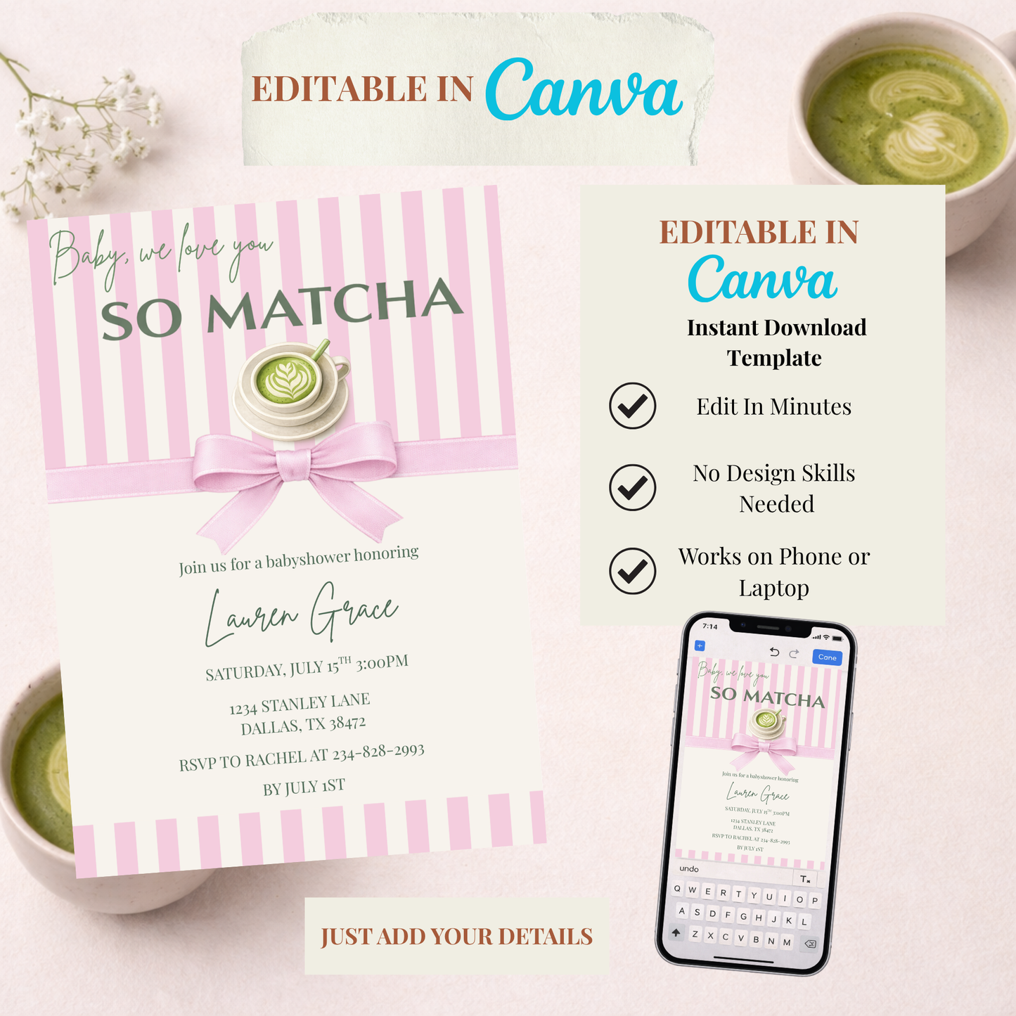 Matcha Baby Shower Invitation