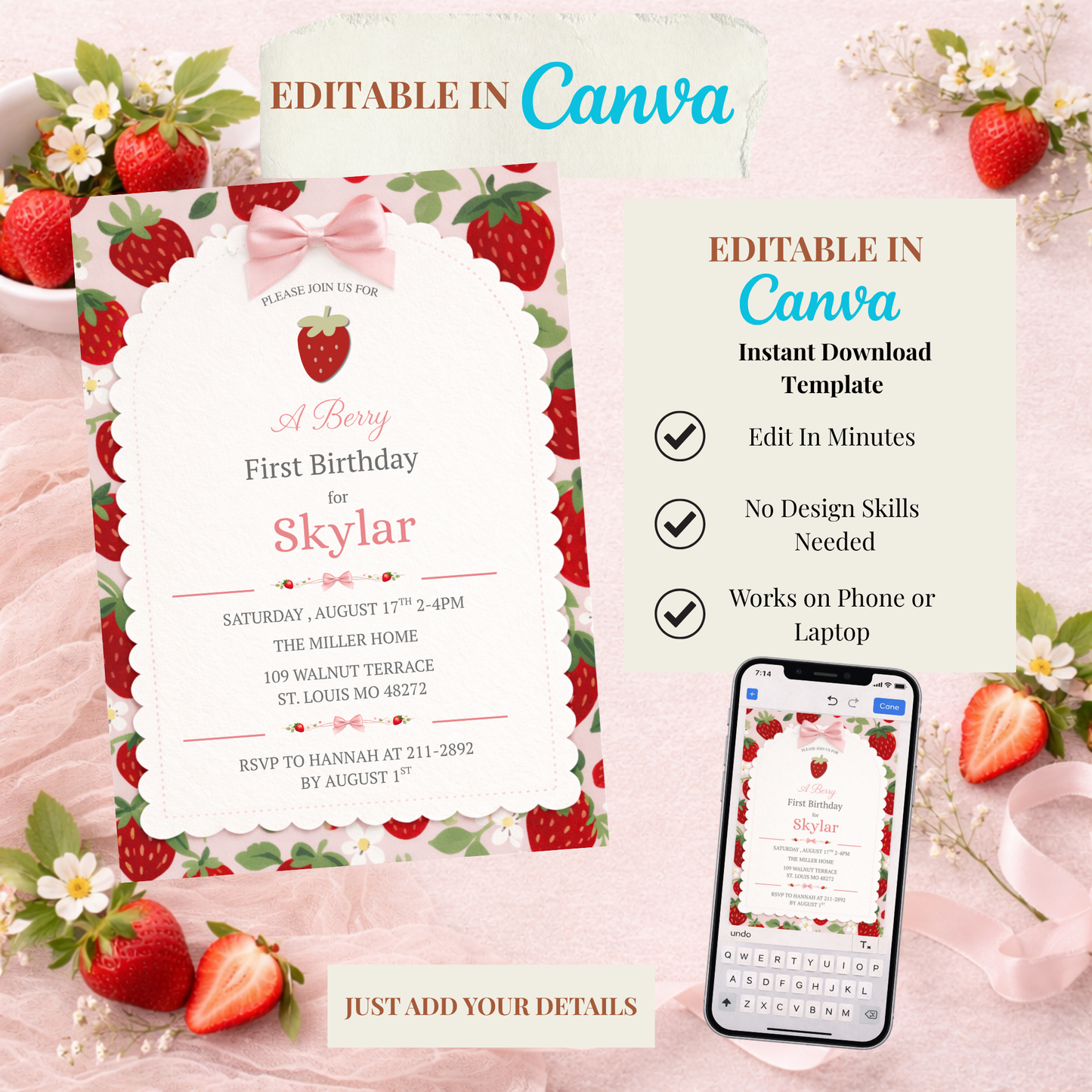 Berry First Birthday Invitation Template