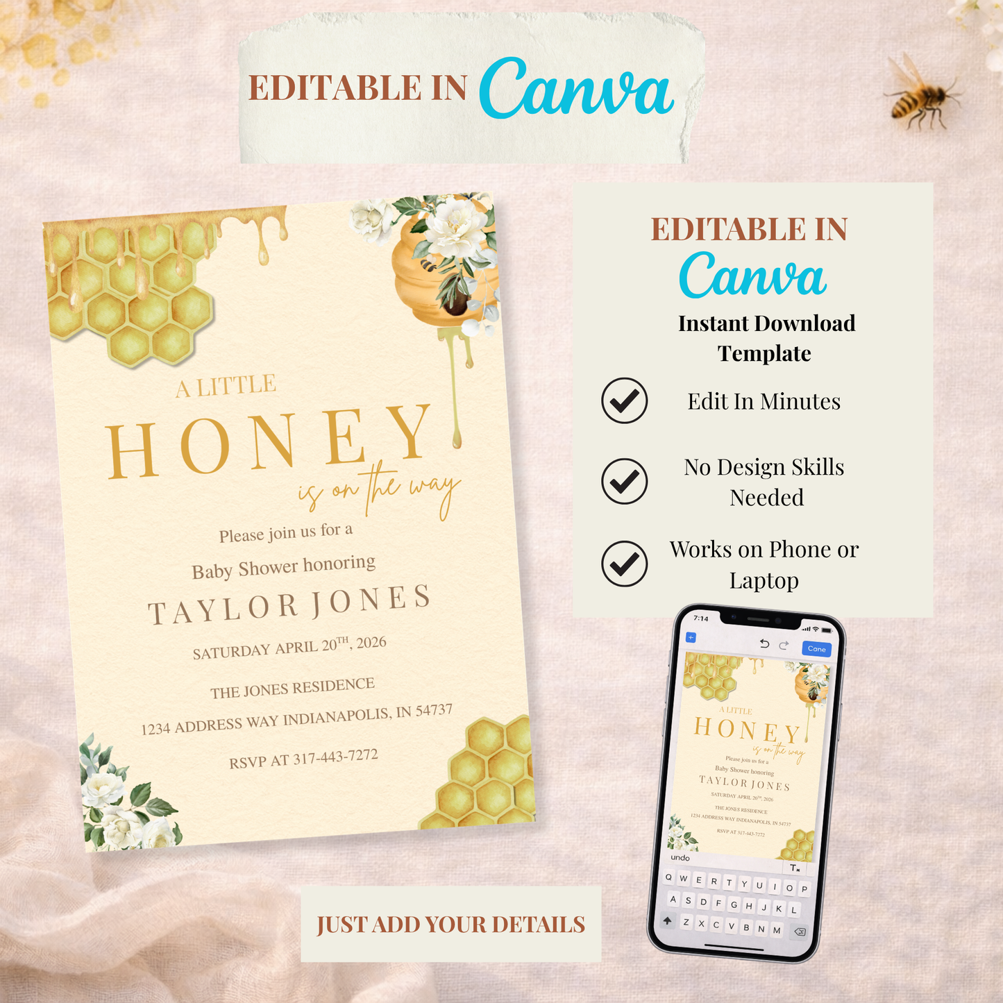 A Little Honey is on the Way Baby Shower Invitation