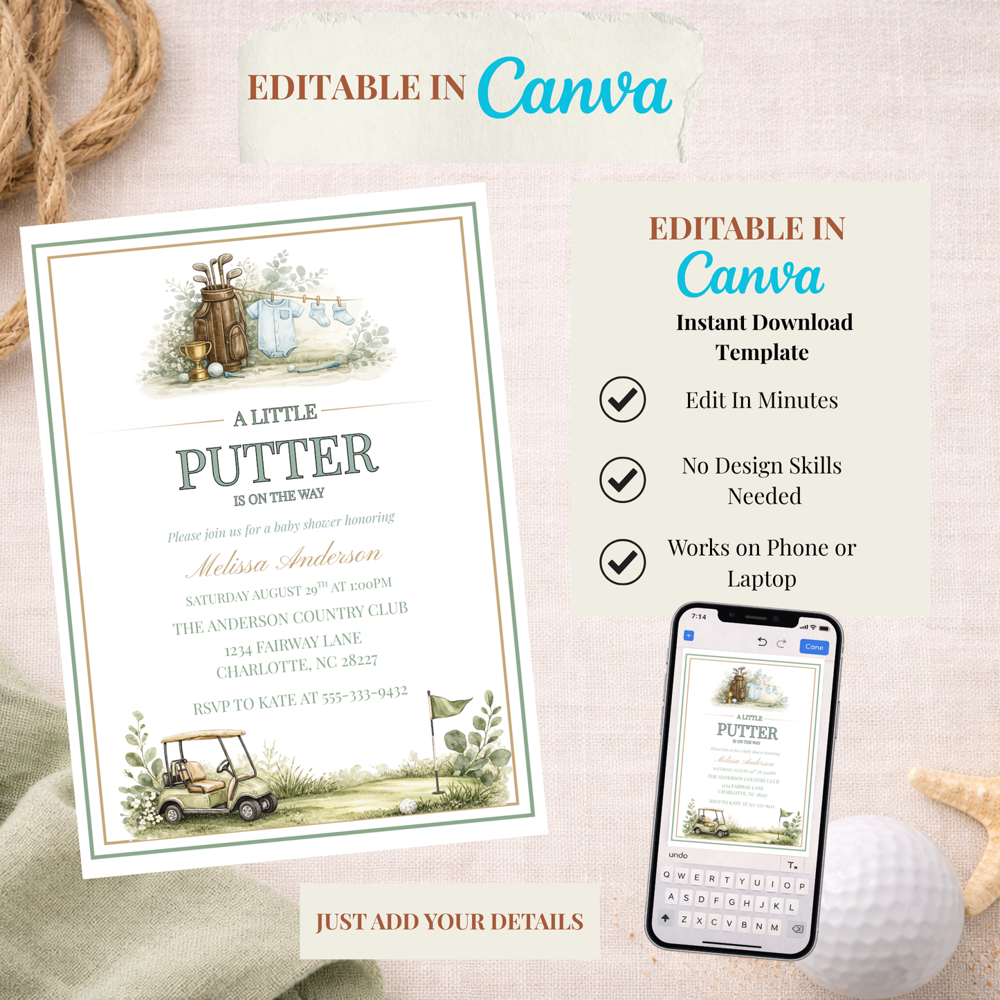 A Little Putter Is on The Way Baby Shower Invitation
