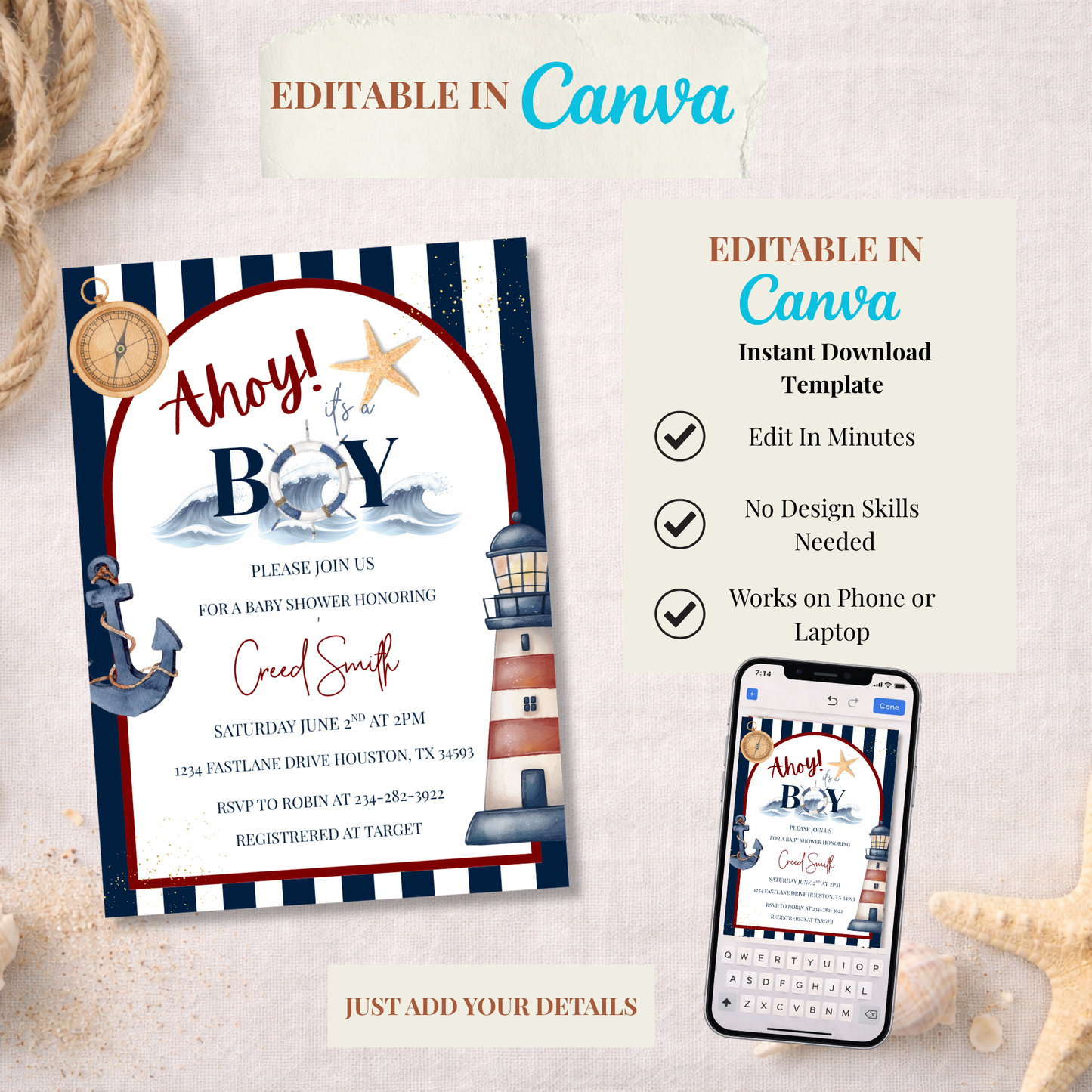 Ahoy It's a Boy Baby Shower Invitation