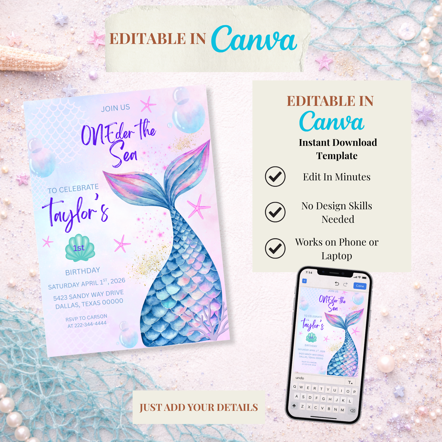 Oneder The Sea First Birthday Invitation