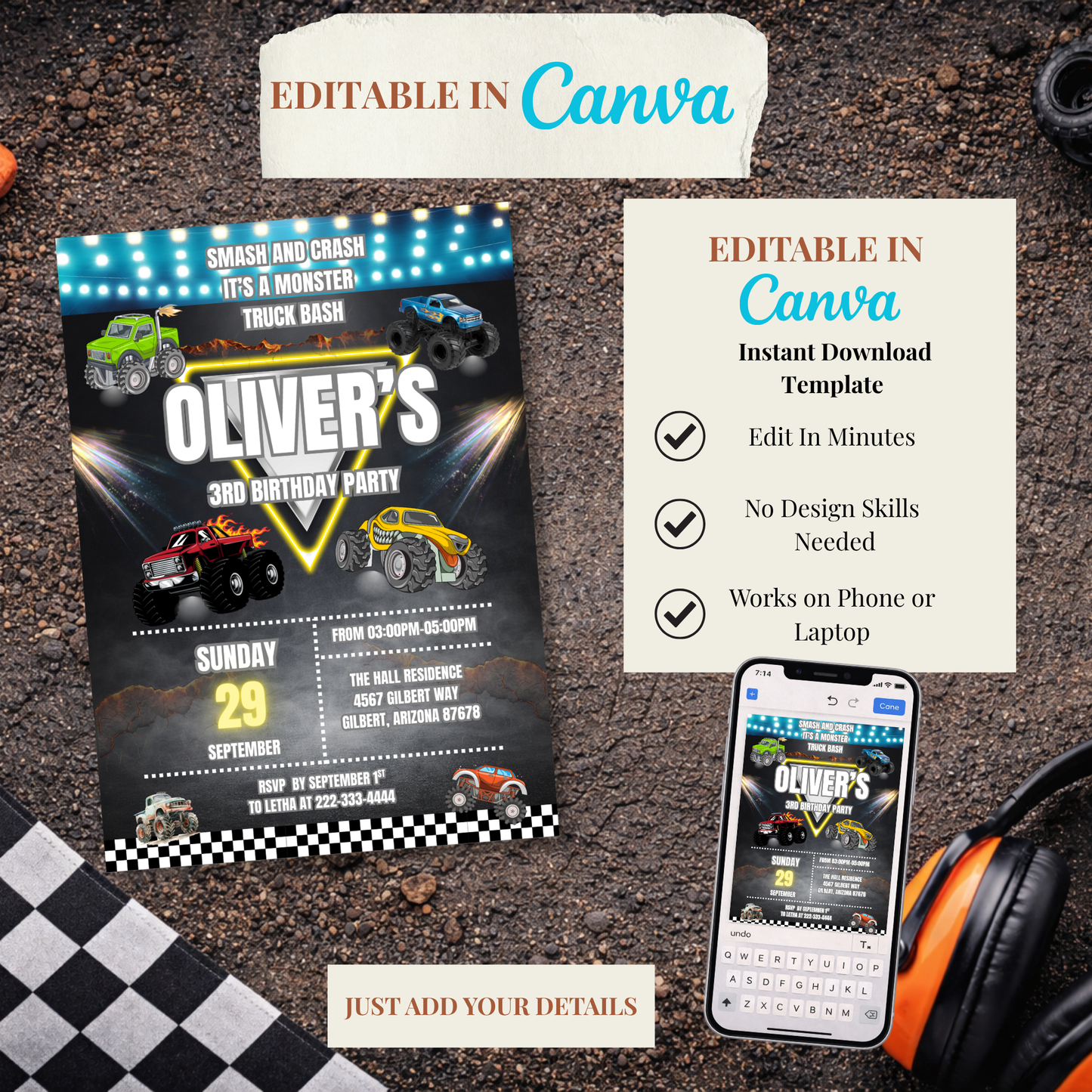 Monster Truck Birthday Invitation