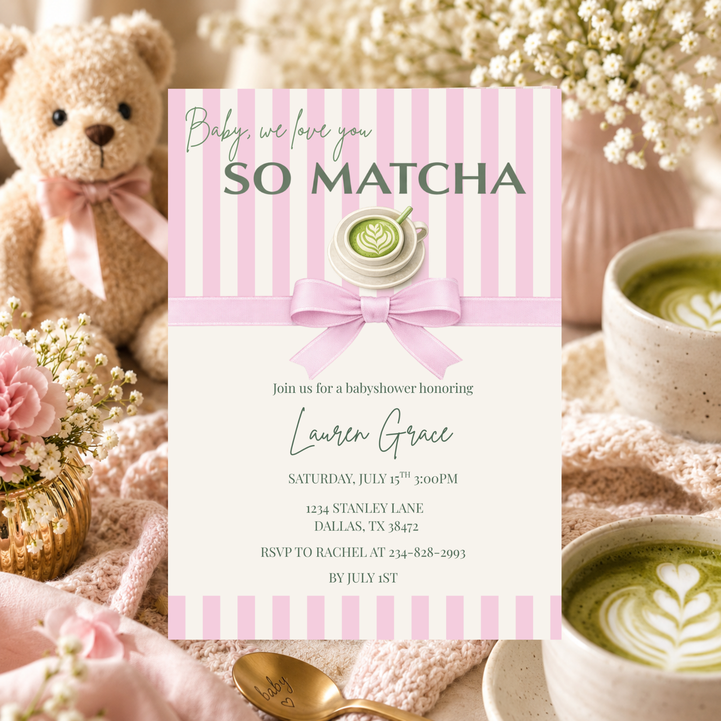 Matcha Baby Shower Invitation