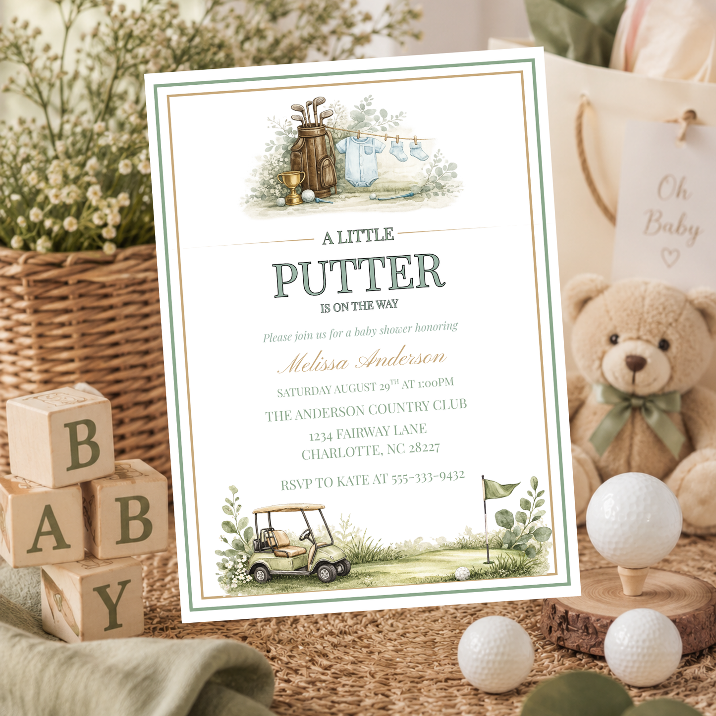 A Little Putter Is on The Way Baby Shower Invitation